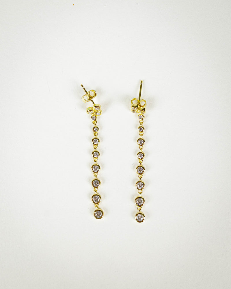 White Cubic Zirconia Tennis Chain Gold Earring - 7Stones