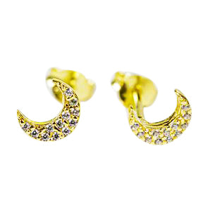 Silver Golden Crescent Zircon Earring