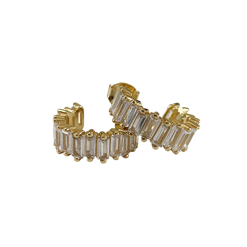 Custom 925 Hoop Wedding Earring Silver Women 14k Gold Plated Baguette Cubic Zirconia Hoop Wedding Earring