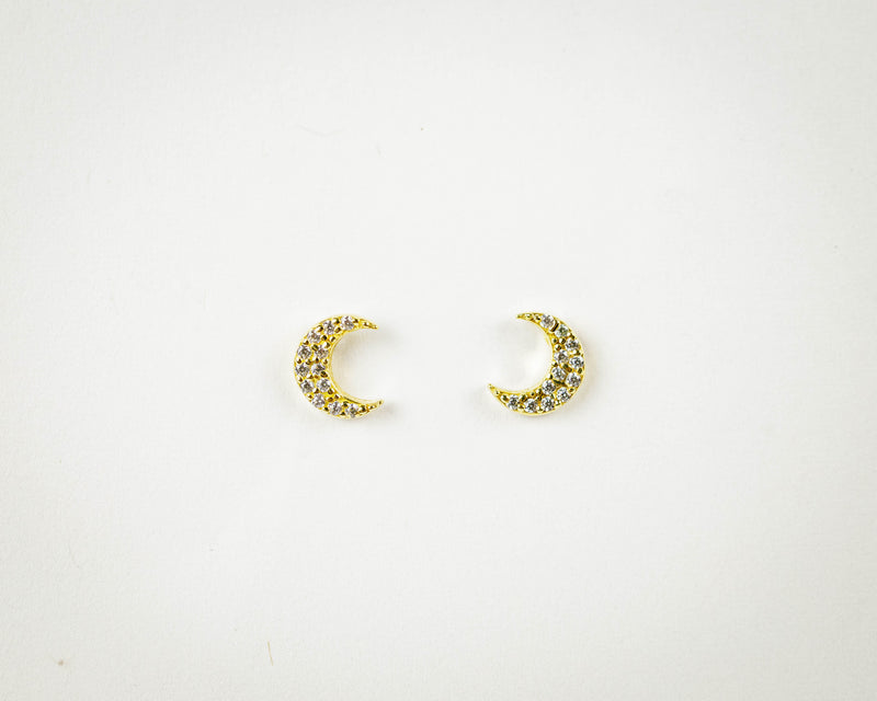 Silver Golden Crescent Zircon Earring