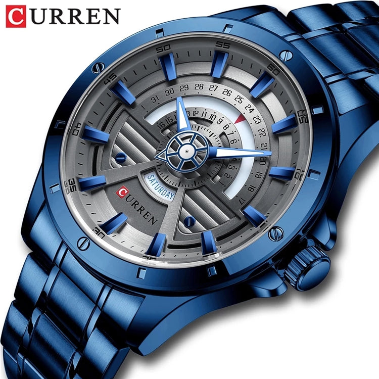 CURREN Quartz Date and Week Mens Wristwatch - 7Stones