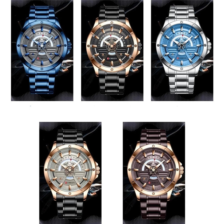 CURREN Quartz Date and Week Mens Wristwatch - 7Stones