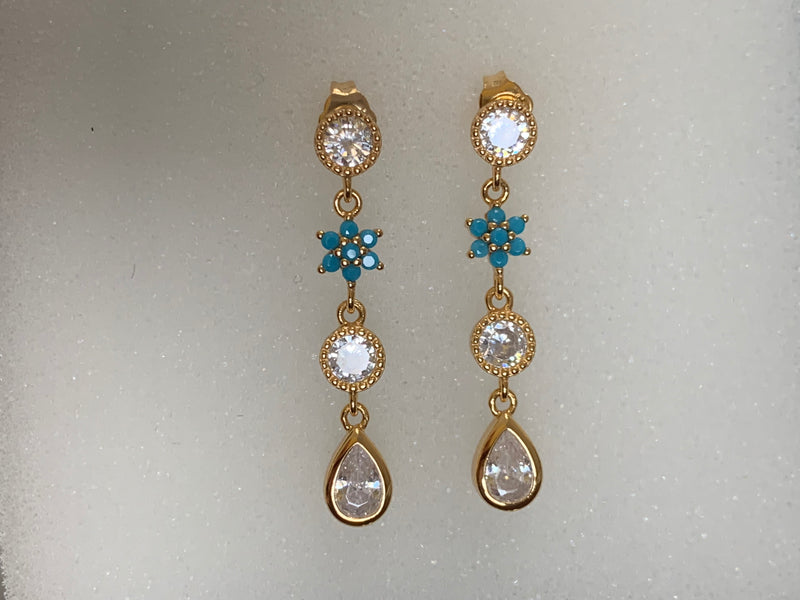 Fine Jewelry Collection: 925 Earrings White CZ Syn Turquoise Gold Plating