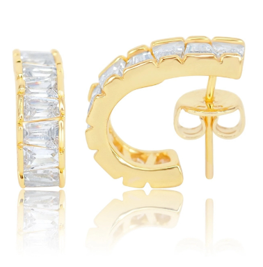 925 Silver & 14k Gold Plated Women Hoop Wedding Earring - 7Stones
