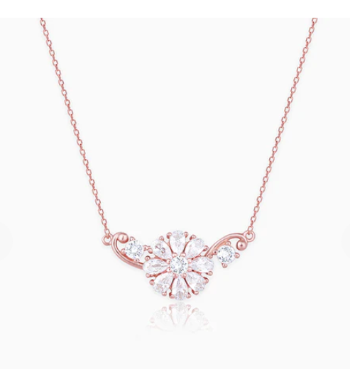 Rose Gold Floral Necklace and Earring Set - 7Stones