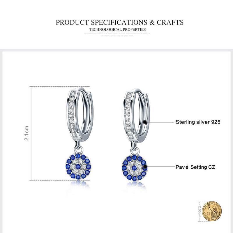 Genuine 925 Sterling Silver Round Blue Clear Cubic Zircon Jewelry Crystal Drop Earrings