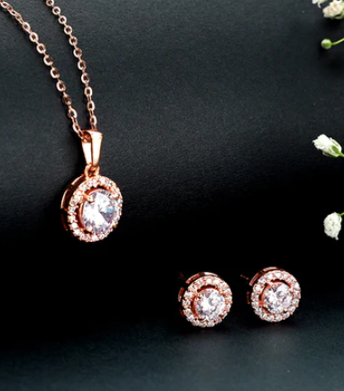 Rose Gold Seeking Solace Earring and Necklace Set - 7Stones